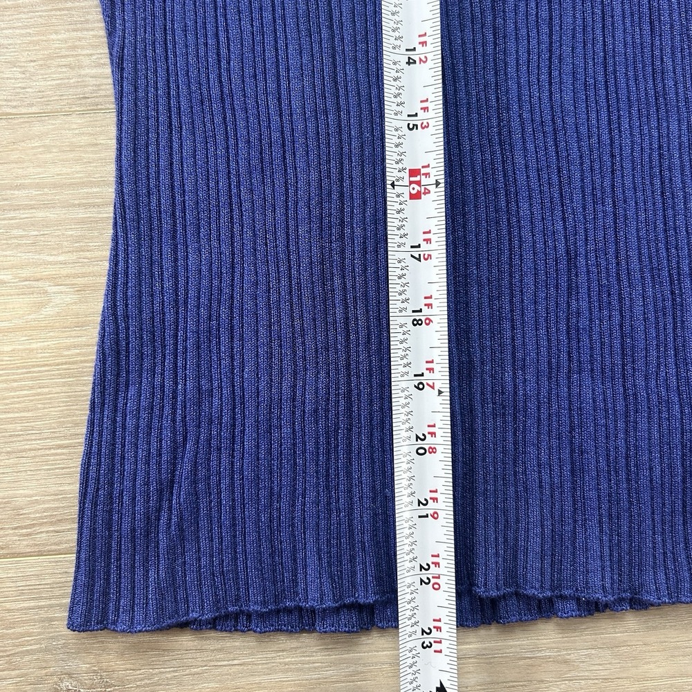 Theory Ribbed Polo Sweater Womens Small Blue Long Sleeve Knit Top Raglan - Picture 9 of 11
